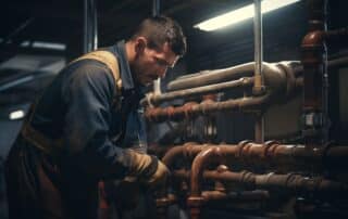 Adult plumber engineer repairing pipes | professional plumber